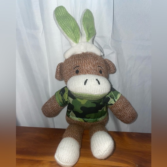 Dan Dee Camo Sock Monkey Rabbit Doll Brown 12" Ears Shark Green Shirt Easter - Picture 2 of 10